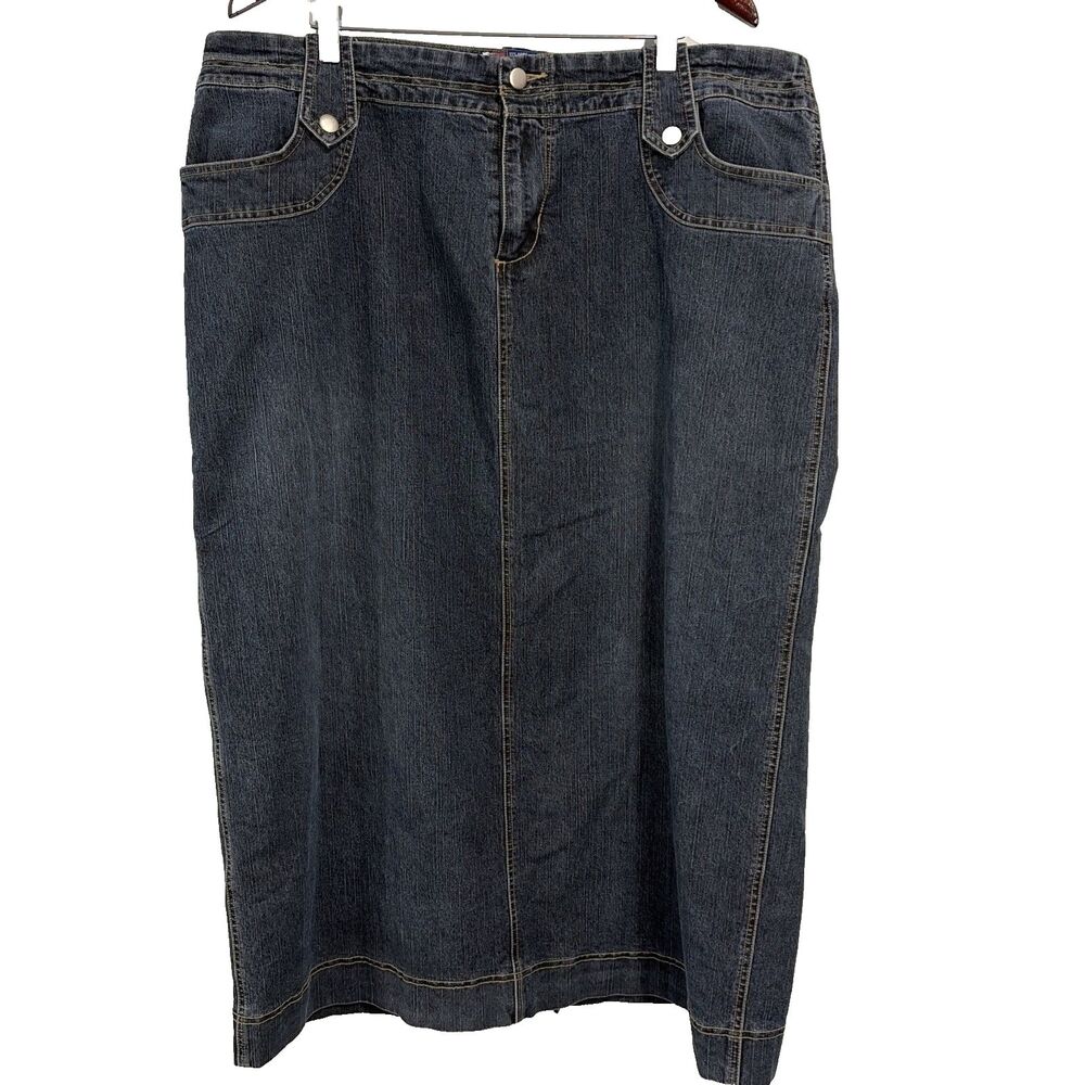 VTG Y2K SWAK Jeans Denim Maxi Skirt Womens 20 Dark Wash Utility Cargo Long